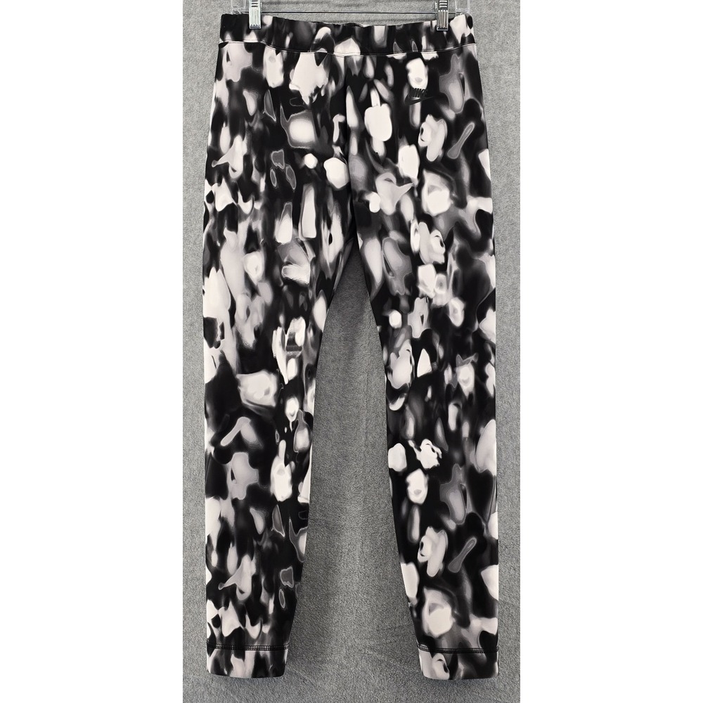 Nike Sportwear Leggings Womens M Black White All-Over Print Athletic Thick Lined